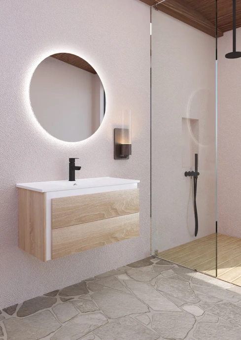 Тумба под раковину Sanvit Линк 100 светлое дерево - белый глянец klink100 - 2