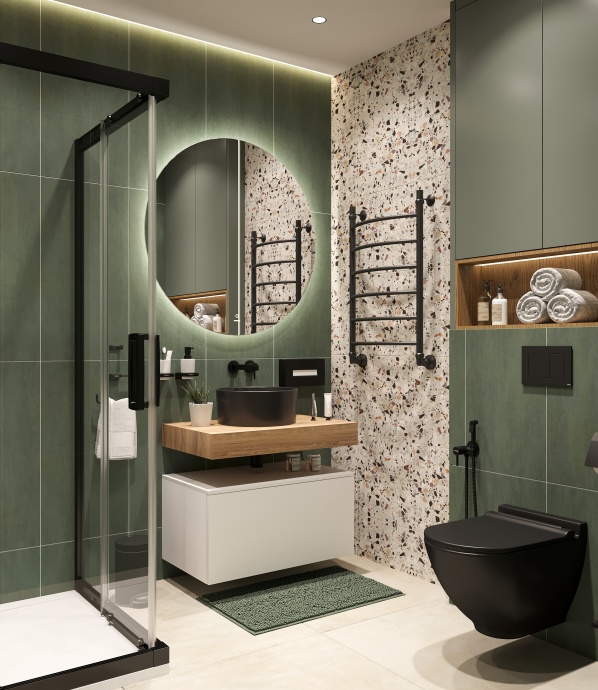 Столешница STWORKI Ольборг 80 дуб французский, без отверстий, с тумбой 80, с раковиной BOCCHI Vessel черной 483317 - 2