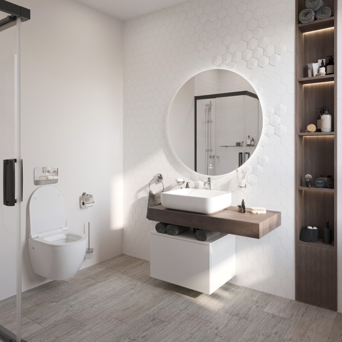 Мебель для ванной STWORKI Ольборг 100 столешница дуб карпентер, без отверстий, с тумбой 60, с раковиной STWORKI Soul 1 белой 489322 - 2