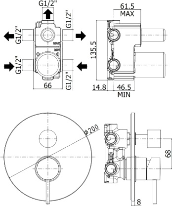 Смеситель Paffoni Light LIG019ST с ВНУТРЕННЕЙ ЧАСТЬЮ, для ванны с душем, сталь - 1
