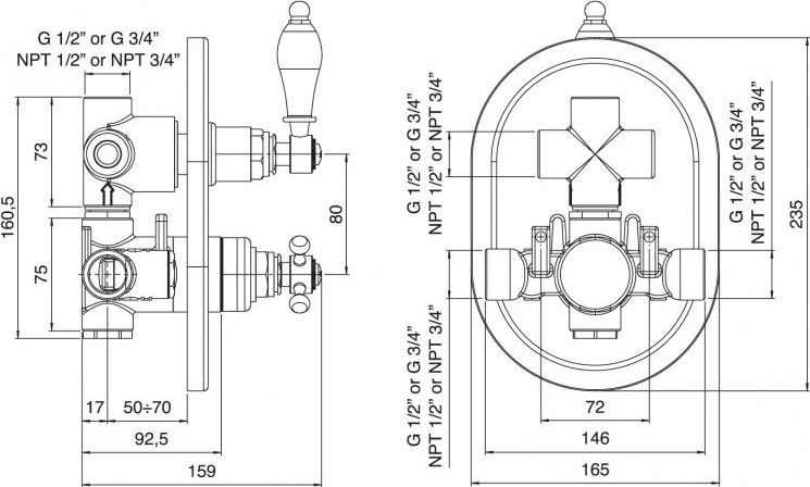 Термостат Cezares Elite VDIM2-T-03/24-Bi С ВНУТРЕННЕЙ ЧАСТЬЮ, золото ELITE-VDIM2-T-03/24-Bi - 2