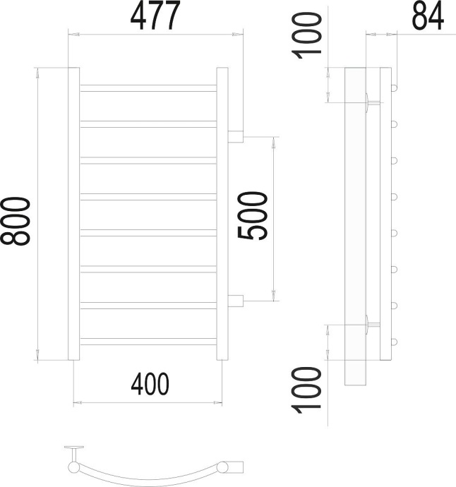 Водяной полотенцесушитель Terminus Классик П8 400x800 Хром боковое подключение 4670078530233 - 2