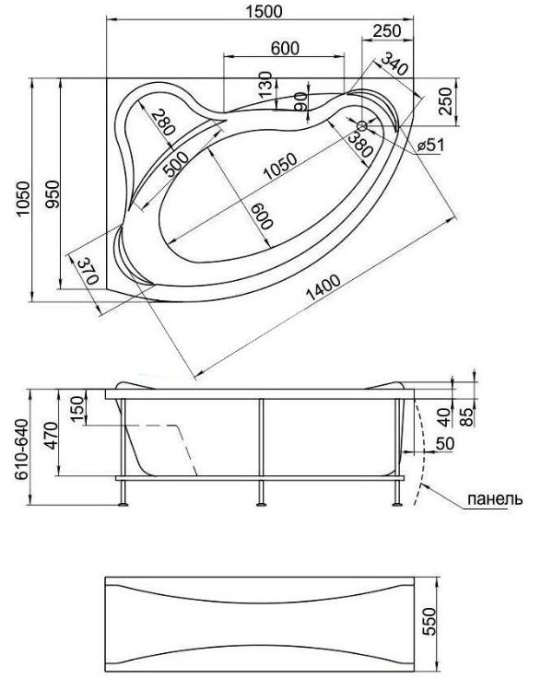Акриловая ванна 1MarKa Catania R 150x105 4604613000899 - 3