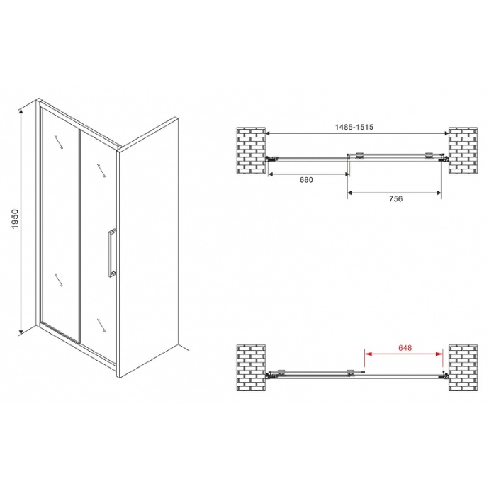 Душевая дверь Abber Schwarzer Diamant 150 черная стекло матовое AG30150BMH - 1