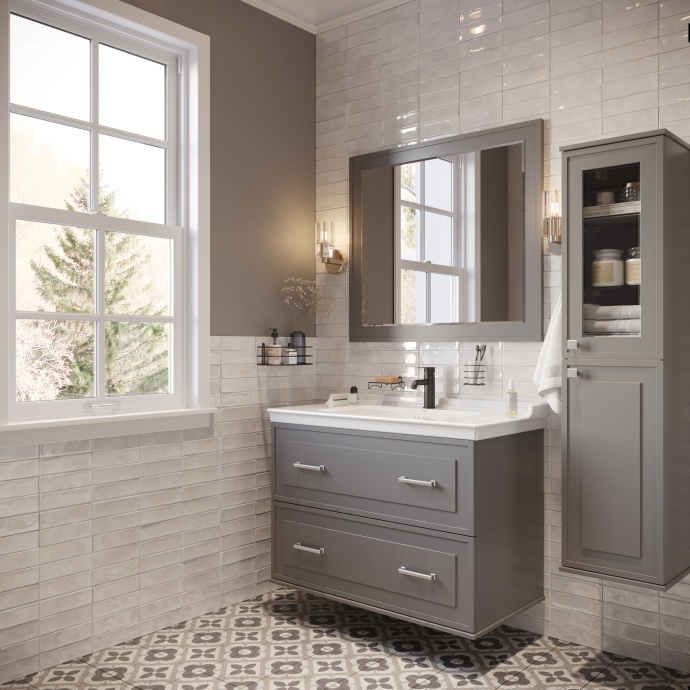 Мебель для ванной STWORKI Хадстен 100 cерая, подвесная, из МДФ, российская (гарнитур, комплект) 540925 - 4