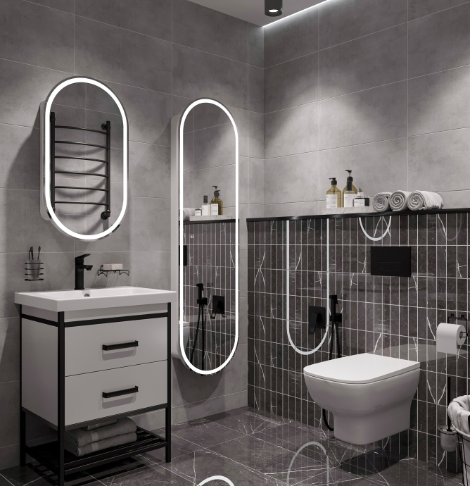 Шкаф-пенал STWORKI Мальмё МВК075 45, с подсветкой, белый - 5