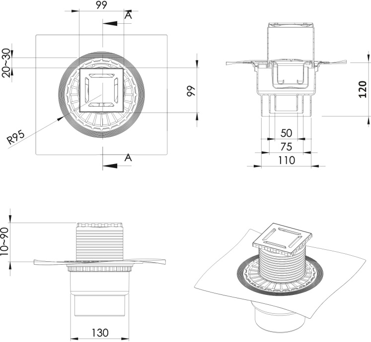 Душевой трап Berges Wasserhaus Zentrum Norma 090462 10 x10 см, хром - 4