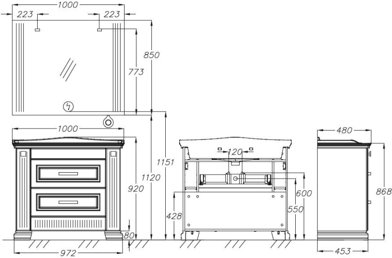 Мебель для ванной Opadiris Оникс 100 золото - 6