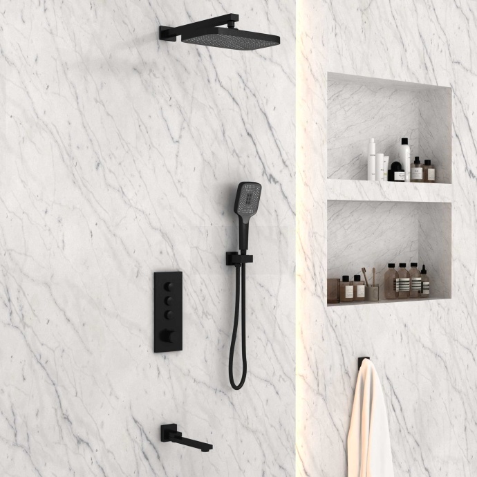 Душевой комплект Vincea Inspire с термостатом черный матовый VSFW-433T1MB - 2
