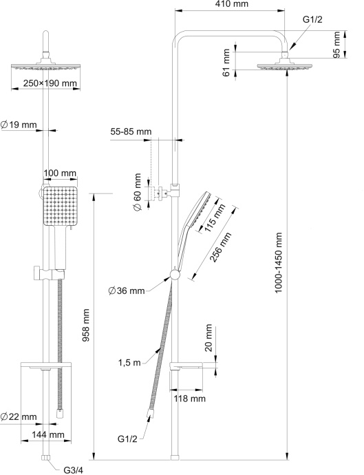 Душевая стойка Swedbe Calypso хром  5076 - 13