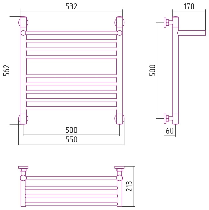 Полотенцесушитель водяной Сунержа Богема с полкой+ 50х50 хром 00-0223-5050 - 2