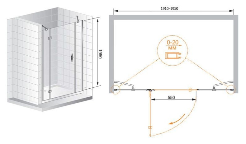 Душевая дверь в нишу Cezares Bergamo B13 100 60/40 C Cr L BERGAMO-W-B-13-100+60/40-C-Cr-L - 5