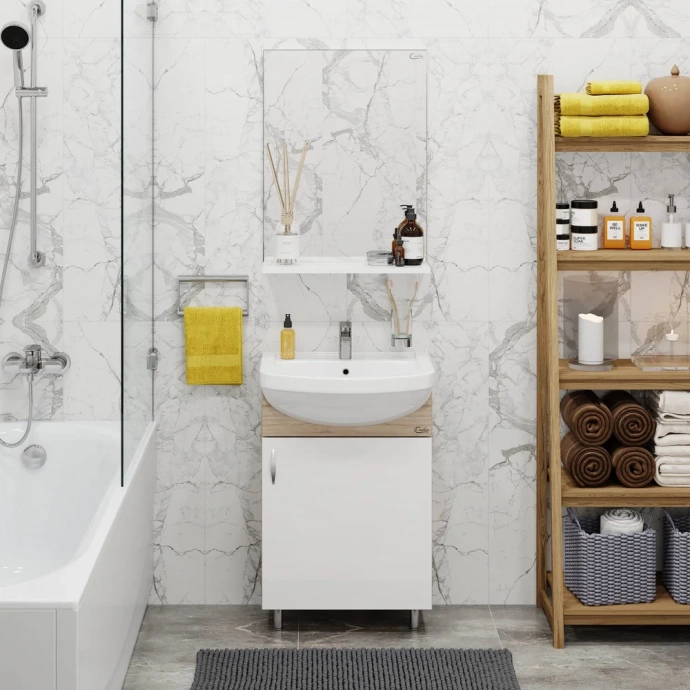 Тумба с раковиной Onika Эко 52  белый - светлое дерево - 3