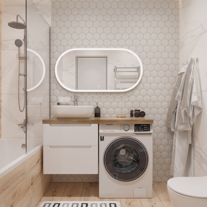 Мебель для ванной STWORKI Берген 60 белая со светлой столешницей 122, раковина Moduo 50 Square, R 549752 - 0