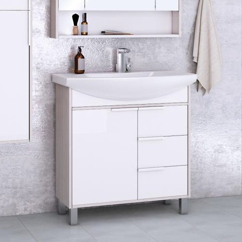 Тумба под раковину Aquaton Рико 80 белый-светлое дерево 1A215401RIB90 - 3