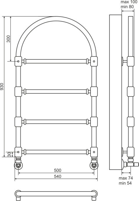 Водяной полотенцесушитель Terminus Версаль П4 500x930 Бронза 4620768885020 - 3