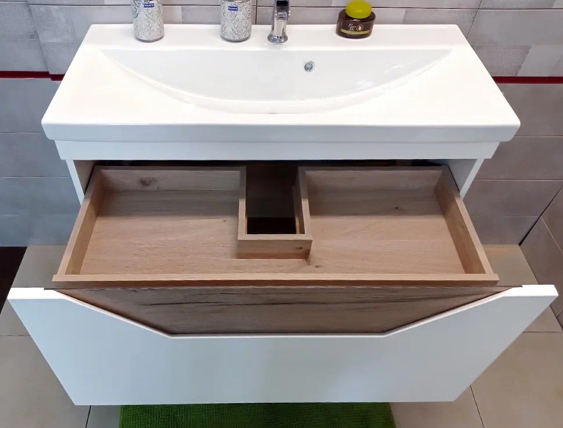 Тумба для комплекта Бриклаер Брайтон 100 подвесная, белая матовая, дуб кера 4627125415760 - 3