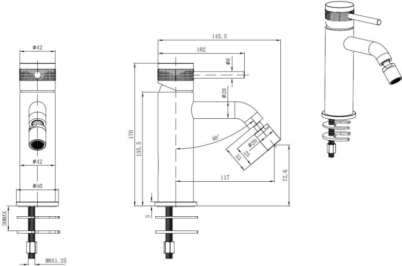 Смеситель для биде Allen Brau Priority черный матовый 5.31A04-31 - 1