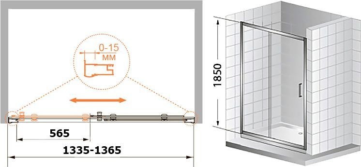 Душевая дверь в нишу Cezares Pratico BF1 135 P Cr PRATICO-BF-1-135-P-Cr - 4