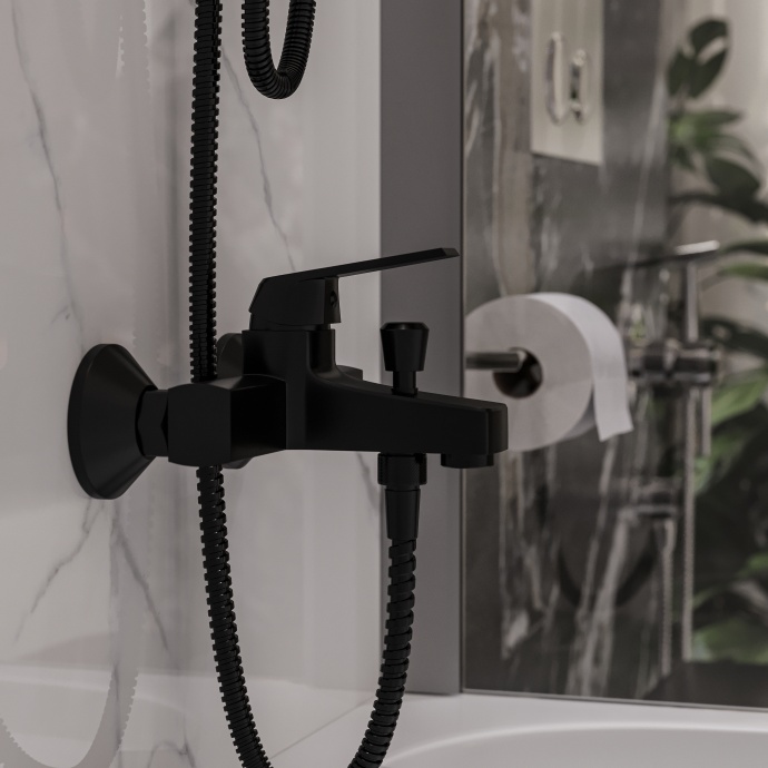 Смеситель для ванны с душем DIWO Смоленск SM-03b черный, однорычажный, настенный, российский - 3