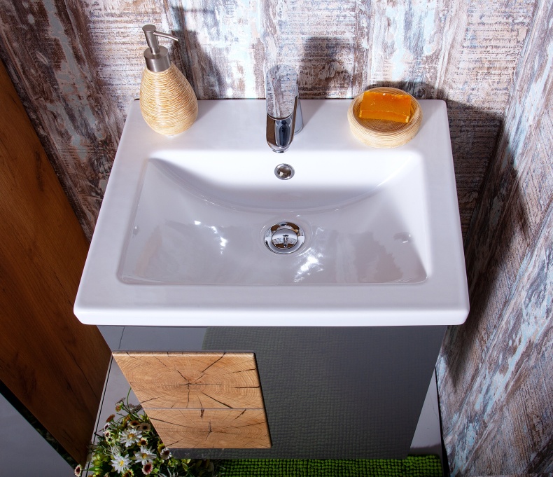 Тумба с раковиной Бриклаер Фостер 50 дуб золотой, антрацит - 6