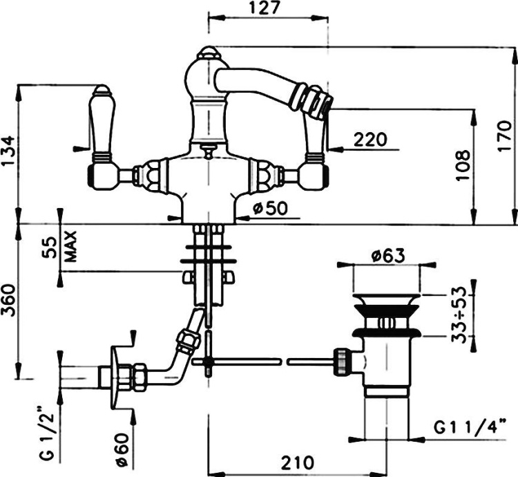 Смеситель для биде Nicolazzi Dames Angl бронза  1434BZ78 - 3