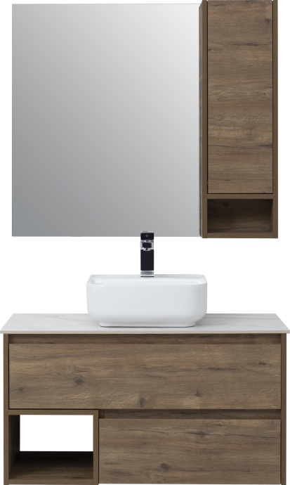 Мебель для ванной STWORKI Карлстад 90 дуб рустикальный, простоун беж, в стиле лофт, подвесная, российская 425512 - 7