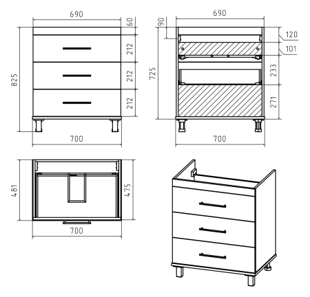 Тумба с раковиной Misty Терра 70 белая глянцевая УТ000011806 - 3