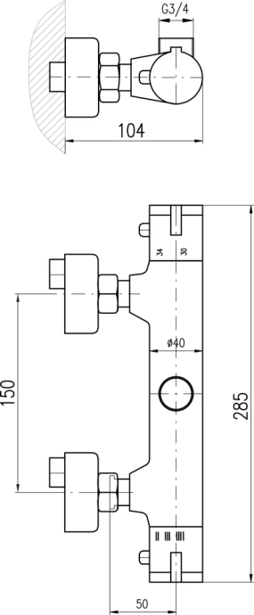Смеситель для душа термостатический Rav Slezak Dunaj хром TRM81.5 - 1