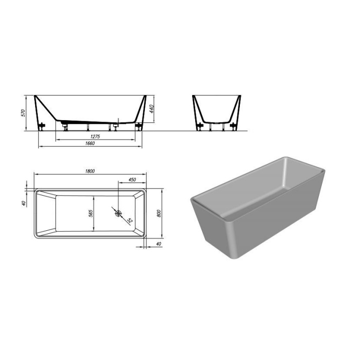 Ванна из литьевого мрамора Kolpa San Ramona 180х80 белая 561250 - 3