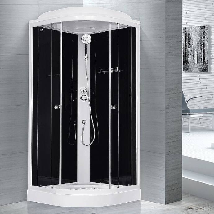 Душевая кабина Royal Bath HK 90x90 профиль белый стекло прозрачное задняя стенка черная RB90HK5-BT - 1
