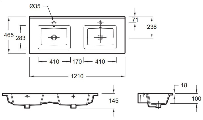 Раковина мебельная двойная Jacob Delafon Ola 121 белый EXVA112-00 - 2