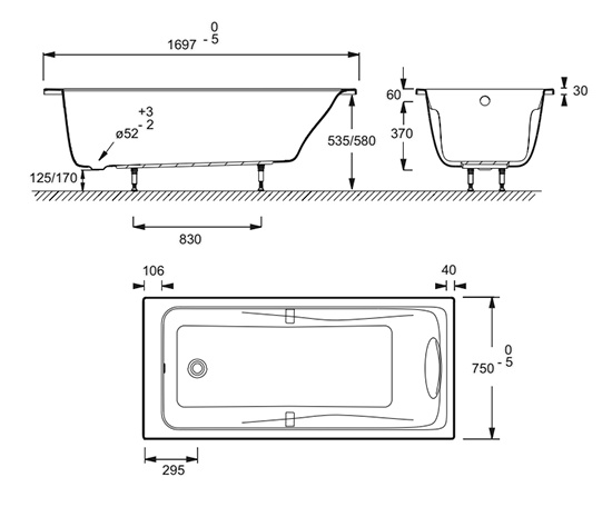 Акриловая ванна Jacob Delafon Odeon Up 170x75 см  E60491RU-00 - 5