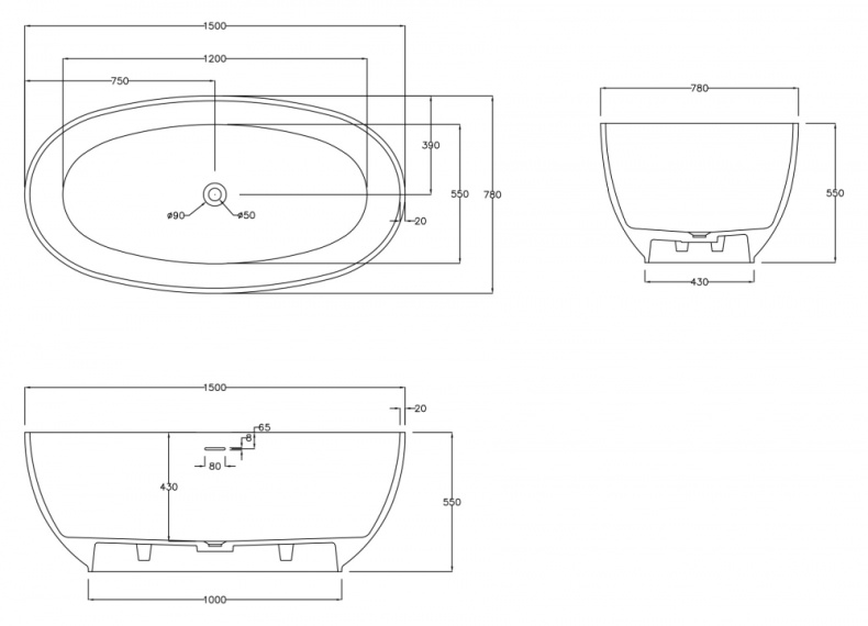 Ванна из искусственного камня ABBER Stein AS9641-1.5 белая матовая - 6