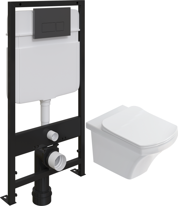 Комплект Унитаз подвесной STWORKI Хальмстад SETK2804-0606-001-1-6000 с микролифтом + Система инсталляции для унитазов EWRIKA ProLT 0026-2020 с кнопкой смыва 0044 черной матовой 560226 - 0