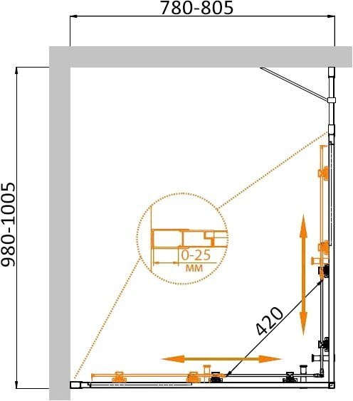 Душевой уголок Cezares Molveno AH 21 80+20 P Cr MOLVENO-AH-21-80+20-P-Cr - 3