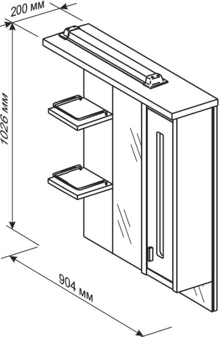 Зеркало-шкаф Бриклаер Бали 90 венге, белый глянец, R 4627125411861 - 3