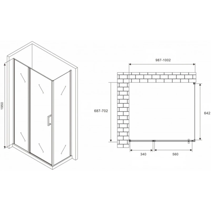 Душевой уголок Abber Sonnenstrand 100х70 хром стекло матовое AG04100MS-S70M - 1