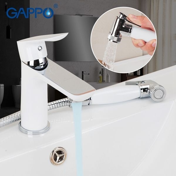 Смеситель для раковины с гигиеническим душем Gappo хром белый G1048-1 - 0