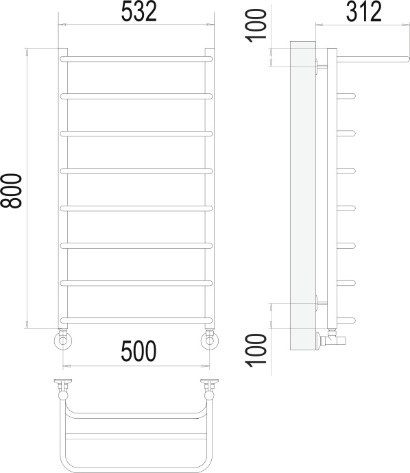 Водяной полотенцесушитель Terminus Полка П8 500x800 с полкой Хром 4670078530295 - 2