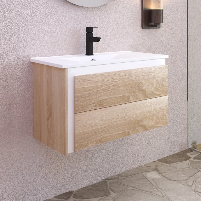 Тумба под раковину Sanvit Линк 80 светлое дерево - белый глянец klink080 - 0