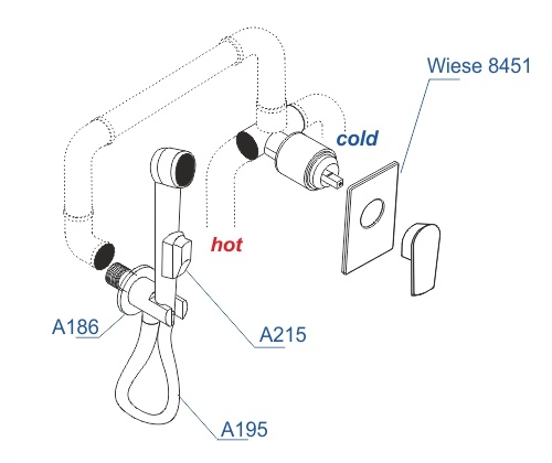 A84095 Встраиваемый комплект для биде со шлангом 150 см - 2