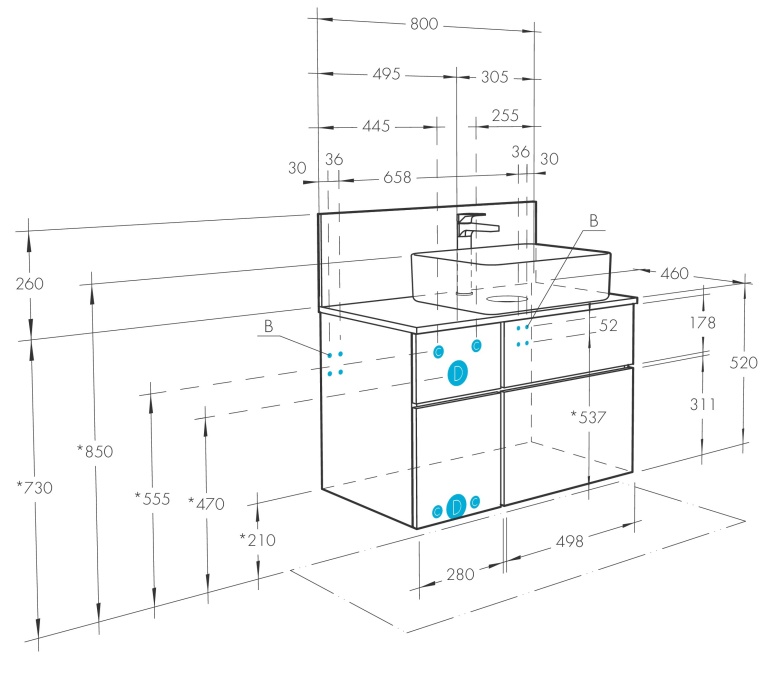 Тумба с раковиной Mila 50 и столешницей Aquaton Мишель 80 белый-светлое дерево 1A2445K3MIDU0 - 10