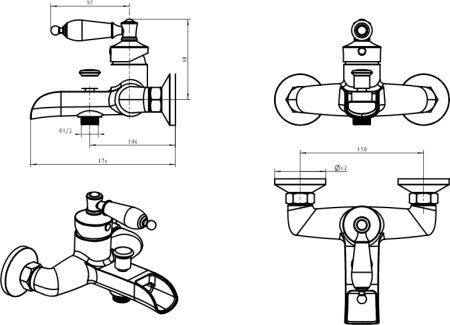 Смеситель для ванны Boheme Vogue хром с красным 223-MR-R - 1