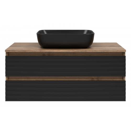 Тумба под раковину Brevita Dakota 100 дуб галифакс олово, черный кварц  DAK-09100-19/02-2Я - 0
