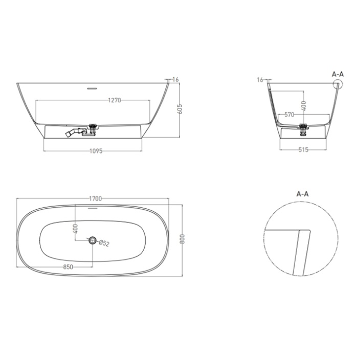 Salini SOFIA Ванна отдельностоящая 1700x800 мм, донный клапан 