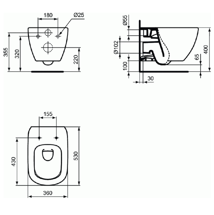 P386801 Промо-комплект T007901 TESI  Подвесной унитаз,  T352701 TESI Тонкое сидение и крышка SC, R0309AA Пневматический промо-набор) - 1