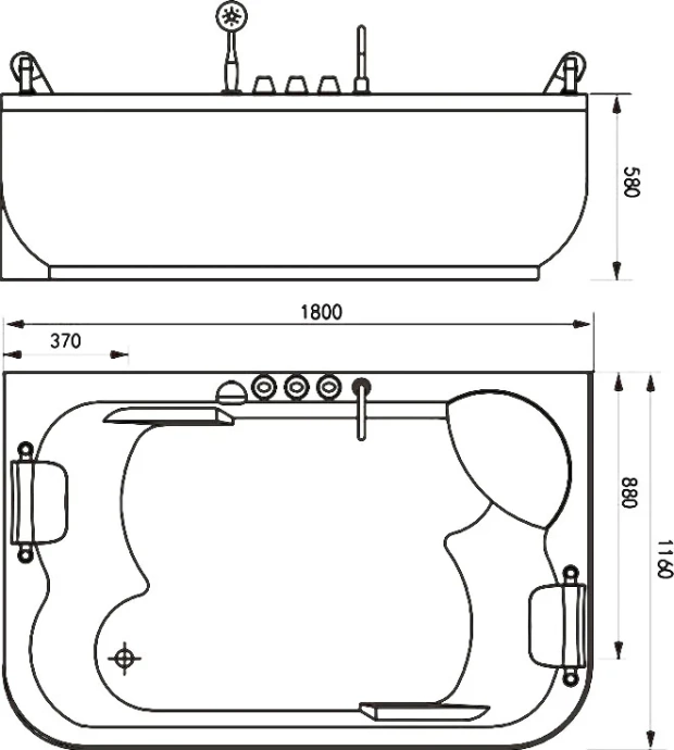 Акриловая ванна Gemy 180х116 с гидромассажем  G9085 K R - 2
