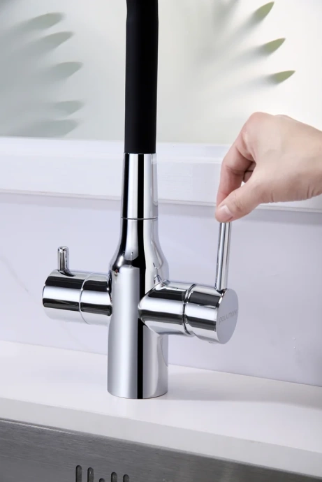 Смеситель для кухни Paulmark Salix с гибким изливом хром - черный матовый Sa213419-CR - 8