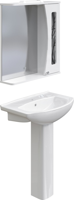 Комплект  Раковина DIWO Дмитров 0113 + Зеркало DIWO Муром L, 65 + Сифон для раковины Wirquin Минор с отводом для стиральной машины + Пьедестал для рак 550556 - 2